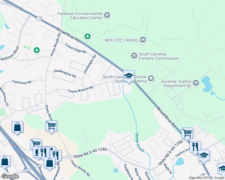 map of restaurants, bars, coffee shops, grocery stores, and more near 17 Hampton Oaks Place in Columbia