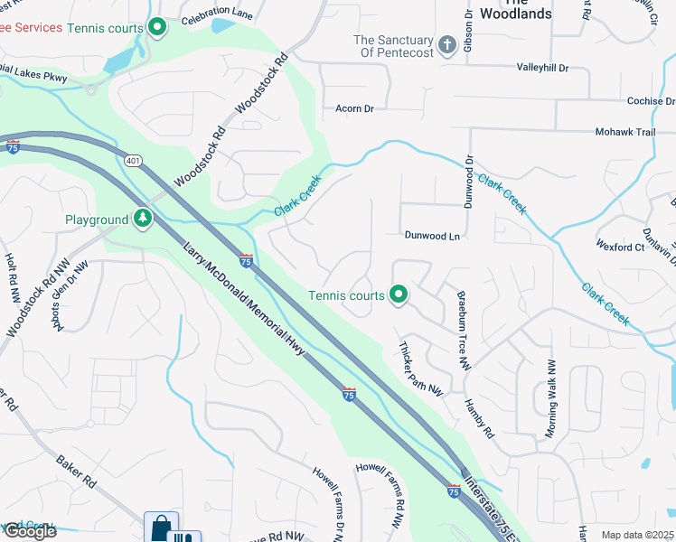 map of restaurants, bars, coffee shops, grocery stores, and more near 2416 Centennial Hill Way Northwest in Acworth