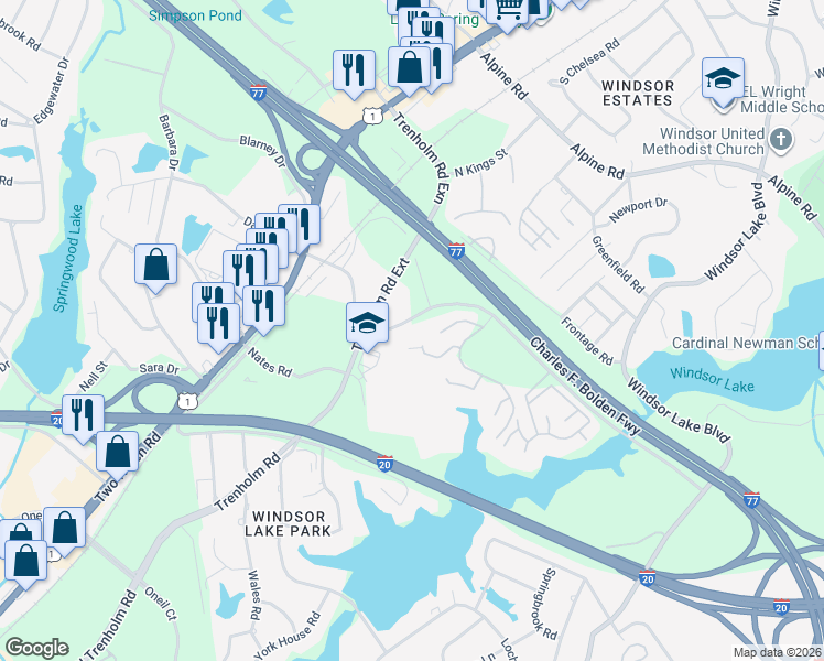 map of restaurants, bars, coffee shops, grocery stores, and more near 1310 Oakcrest Drive in Columbia