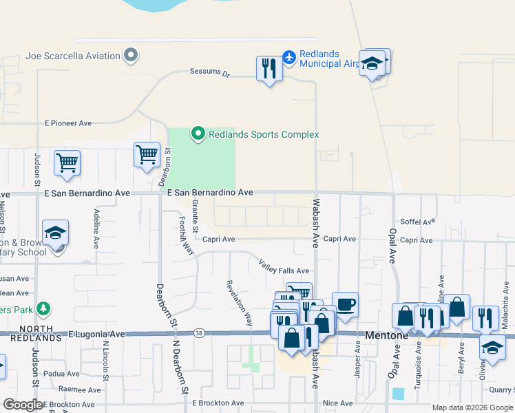 map of restaurants, bars, coffee shops, grocery stores, and more near 1713 Wren Avenue in Redlands