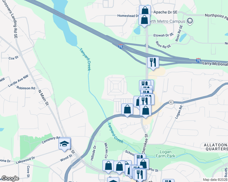 map of restaurants, bars, coffee shops, grocery stores, and more near 4828 Liberty Plaza in Acworth