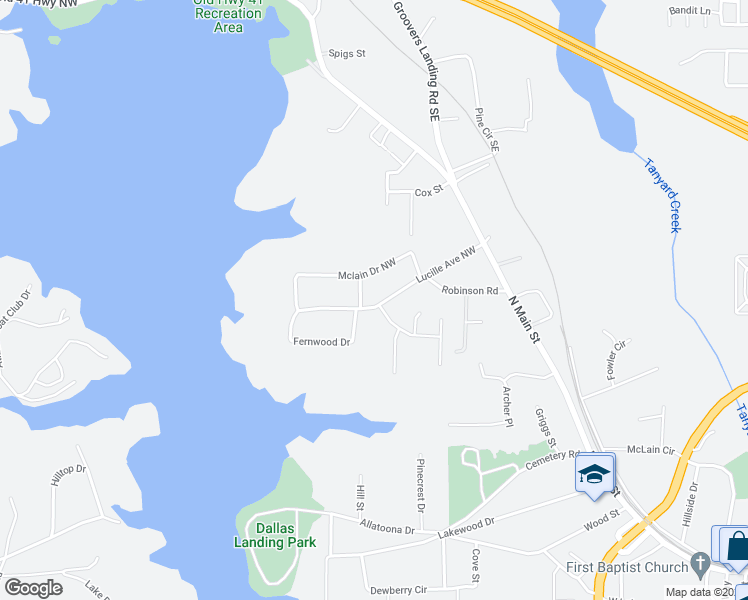 map of restaurants, bars, coffee shops, grocery stores, and more near 5058 Lucille Avenue Northwest in Acworth