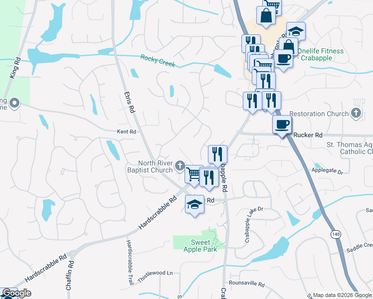map of restaurants, bars, coffee shops, grocery stores, and more near 230 Hardscrabble Road in Roswell