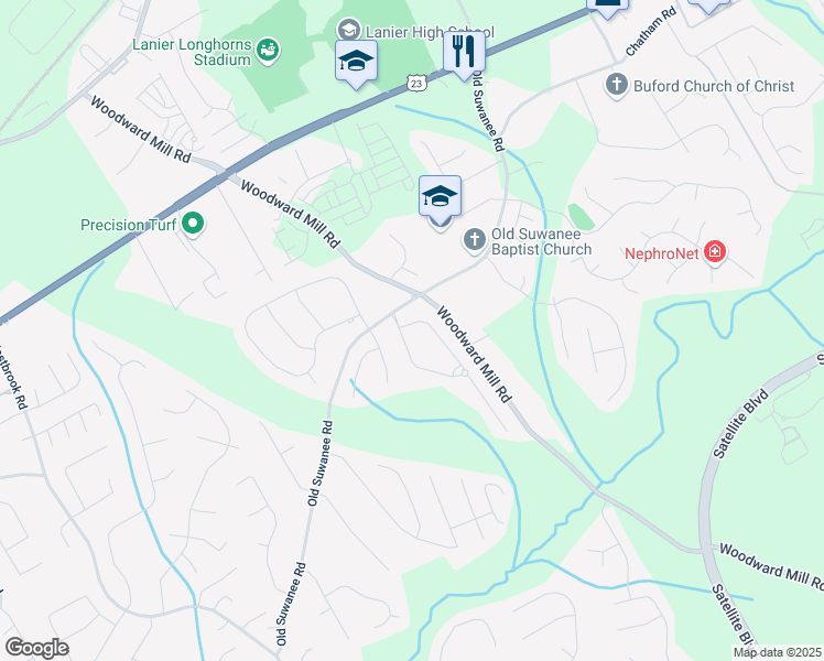 map of restaurants, bars, coffee shops, grocery stores, and more near 715 Laura Jean Court in Buford