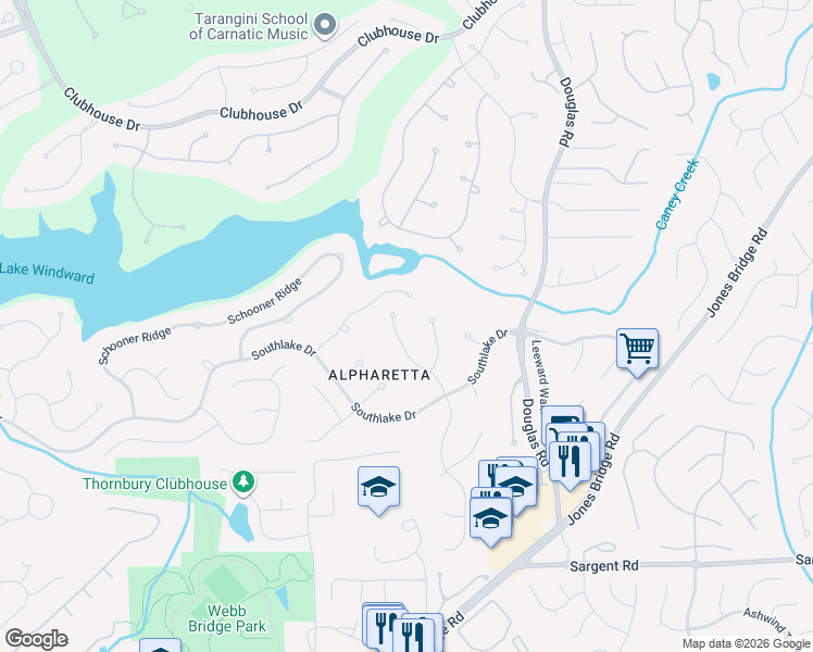 map of restaurants, bars, coffee shops, grocery stores, and more near 4305 Courageous Wake in Alpharetta