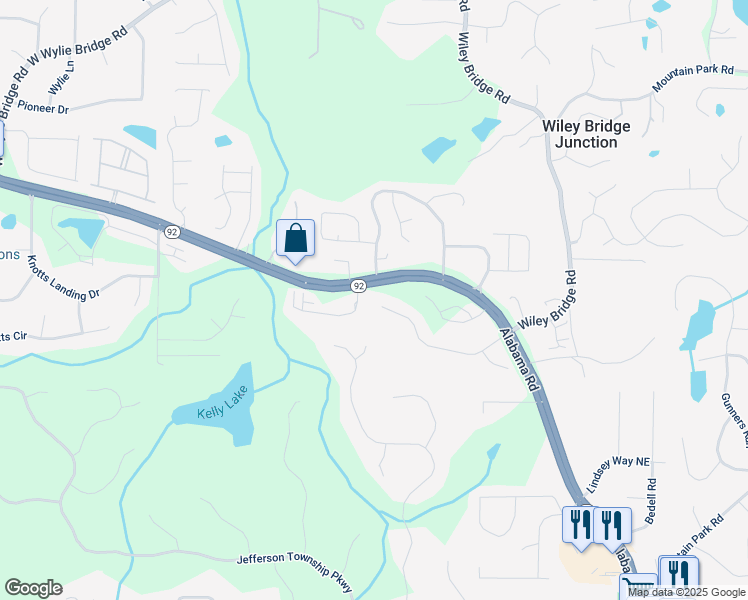 map of restaurants, bars, coffee shops, grocery stores, and more near 1038 Knotts Pointe Drive in Woodstock