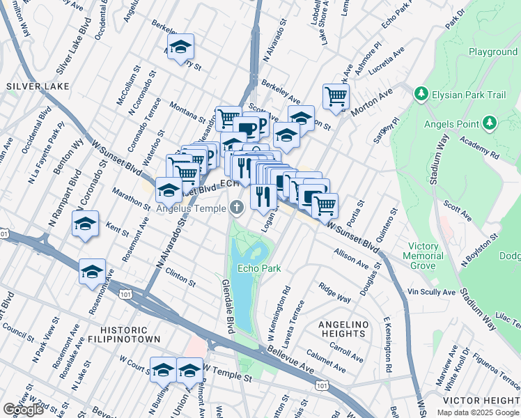 map of restaurants, bars, coffee shops, grocery stores, and more near in Los Angeles