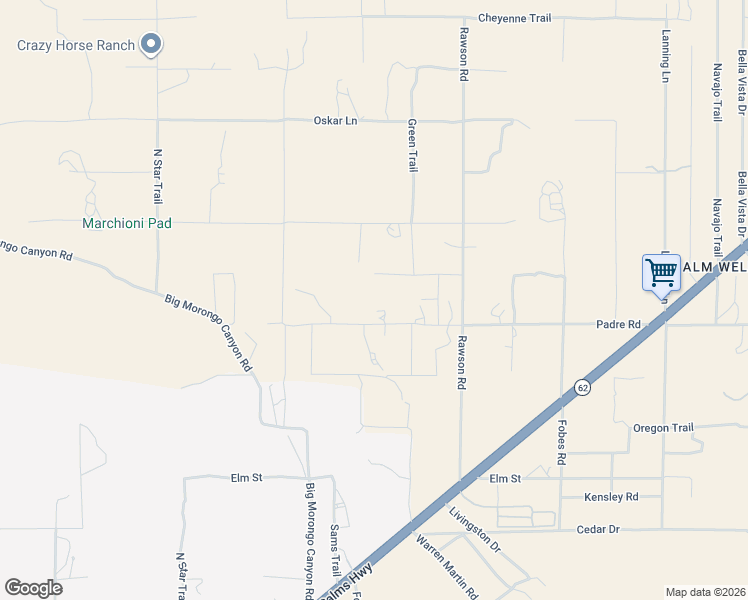 map of restaurants, bars, coffee shops, grocery stores, and more near 50922 Canyon Road in Morongo Valley