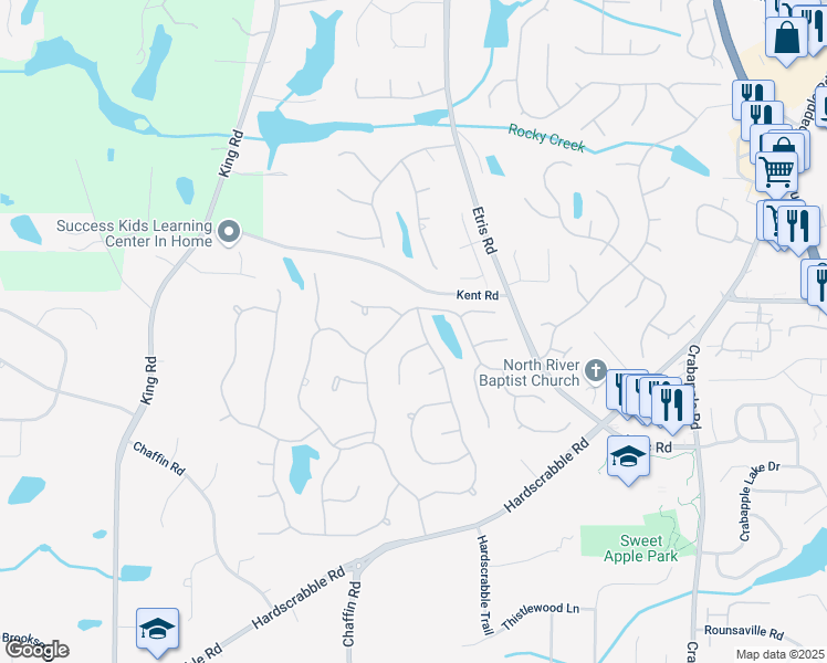 map of restaurants, bars, coffee shops, grocery stores, and more near 225 Wexford Overlook Drive in Roswell