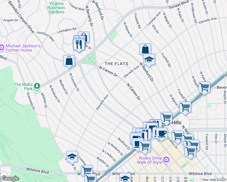 map of restaurants, bars, coffee shops, grocery stores, and more near 624 North Beverly Drive in Beverly Hills