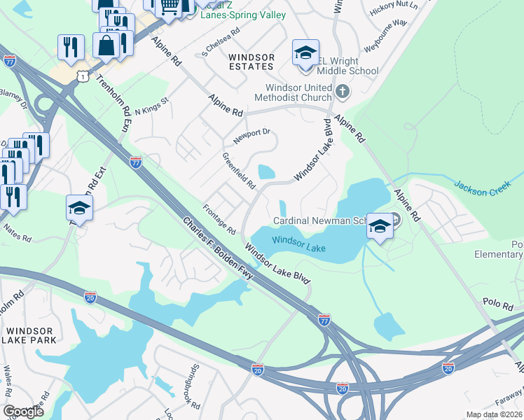 map of restaurants, bars, coffee shops, grocery stores, and more near 9222 Windsor Lake Boulevard in Columbia