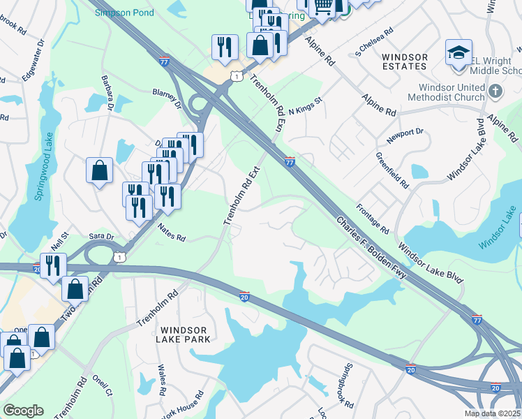 map of restaurants, bars, coffee shops, grocery stores, and more near 108 Oakcrest Drive in Columbia
