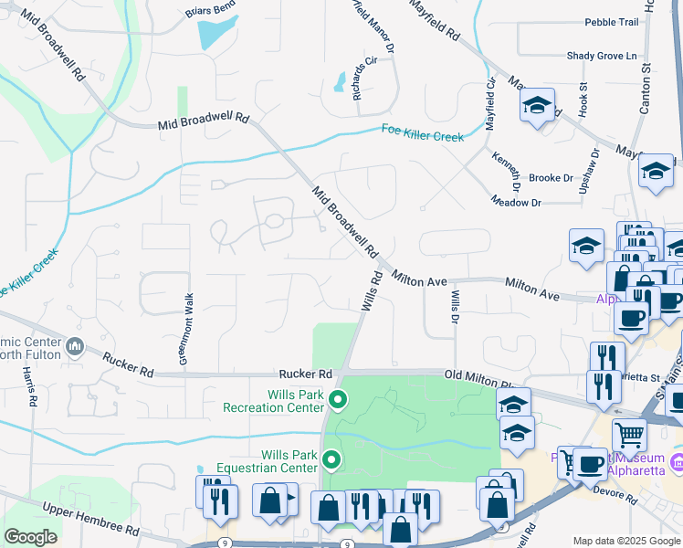 map of restaurants, bars, coffee shops, grocery stores, and more near 8035 Canter Lane in Alpharetta