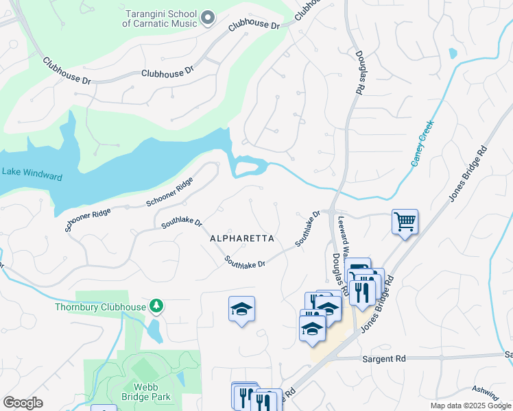 map of restaurants, bars, coffee shops, grocery stores, and more near 4305 Courageous Wake in Alpharetta