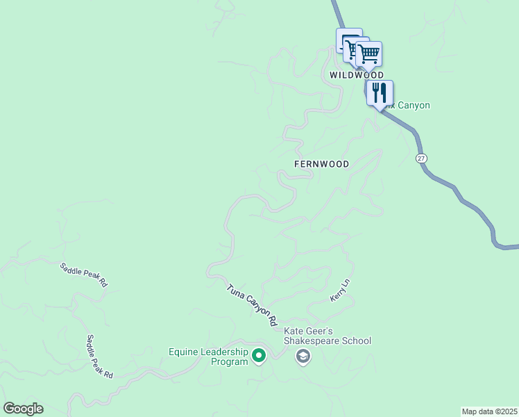 map of restaurants, bars, coffee shops, grocery stores, and more near 1507 Bainum Drive in Topanga