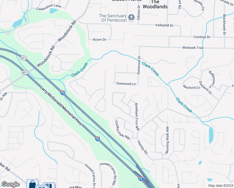 map of restaurants, bars, coffee shops, grocery stores, and more near 2438 Doubletree Dr in Acworth