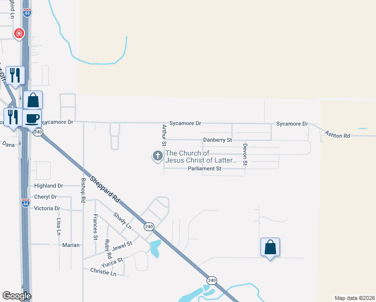 map of restaurants, bars, coffee shops, grocery stores, and more near 1213 Amherst Street in Burkburnett