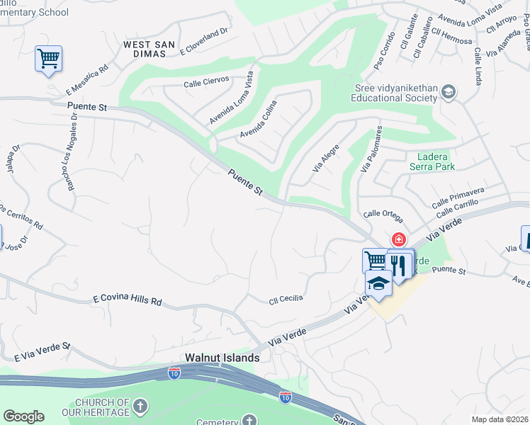 map of restaurants, bars, coffee shops, grocery stores, and more near 1426 Paseo Marlena in San Dimas
