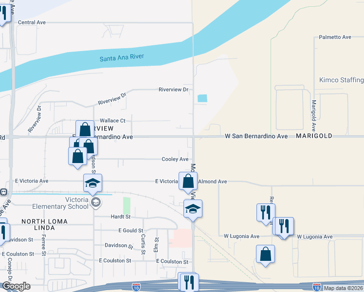 map of restaurants, bars, coffee shops, grocery stores, and more near 1975 East San Bernardino Avenue in San Bernardino