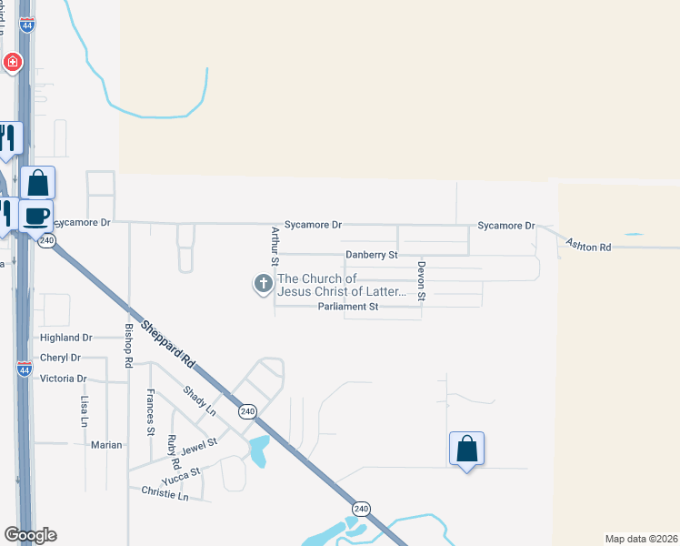 map of restaurants, bars, coffee shops, grocery stores, and more near 1223 Amherst Street in Burkburnett