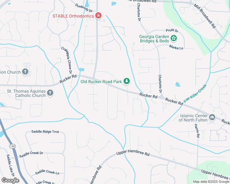 map of restaurants, bars, coffee shops, grocery stores, and more near 12135 North Hickory Trace in Alpharetta