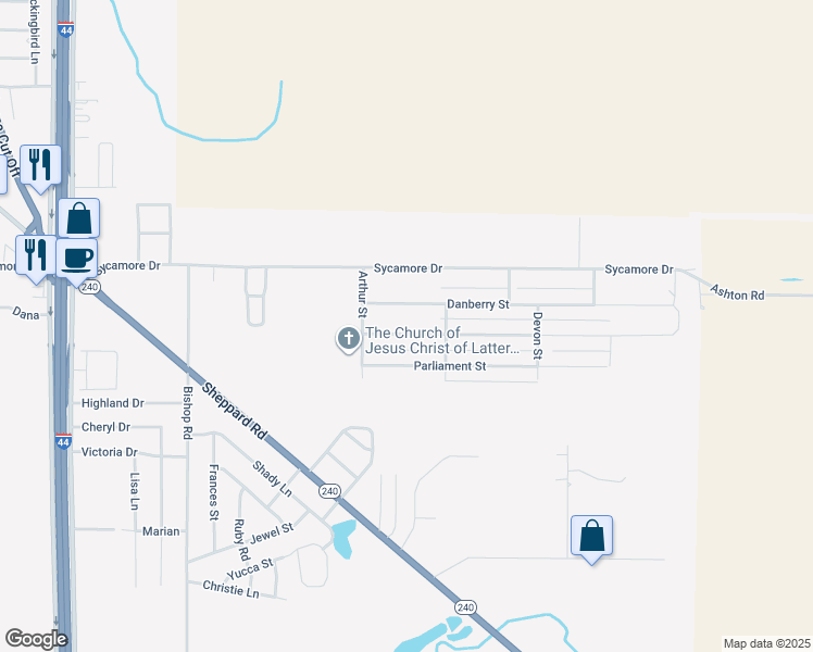 map of restaurants, bars, coffee shops, grocery stores, and more near 1213 Amherst Street in Burkburnett