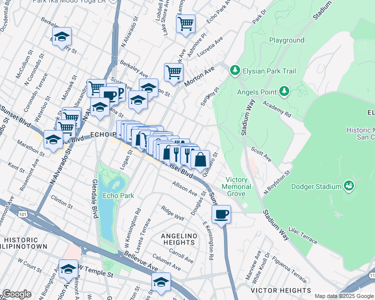 map of restaurants, bars, coffee shops, grocery stores, and more near 1476 Galveston Street in Los Angeles