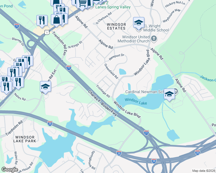 map of restaurants, bars, coffee shops, grocery stores, and more near 9 Wilamore Court in Columbia
