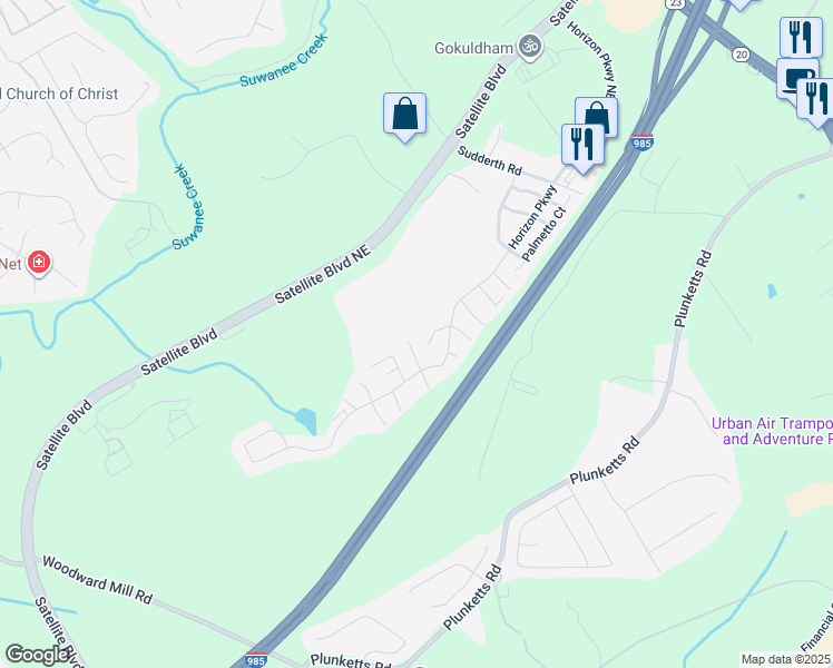 map of restaurants, bars, coffee shops, grocery stores, and more near 8 Cross Creek Court in Buford