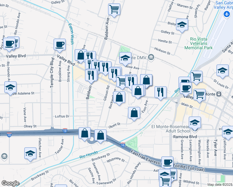 map of restaurants, bars, coffee shops, grocery stores, and more near 3798 Rockwell Avenue in El Monte