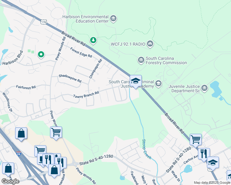 map of restaurants, bars, coffee shops, grocery stores, and more near 46 Heritage Village Lane in Columbia