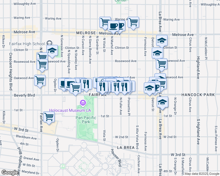map of restaurants, bars, coffee shops, grocery stores, and more near 325 N Martel Ave in Los Angeles