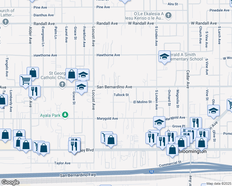 map of restaurants, bars, coffee shops, grocery stores, and more near 18238 Tullock Street in Bloomington