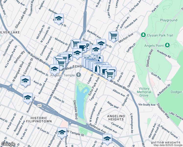 map of restaurants, bars, coffee shops, grocery stores, and more near 1161 Logan Street in Los Angeles