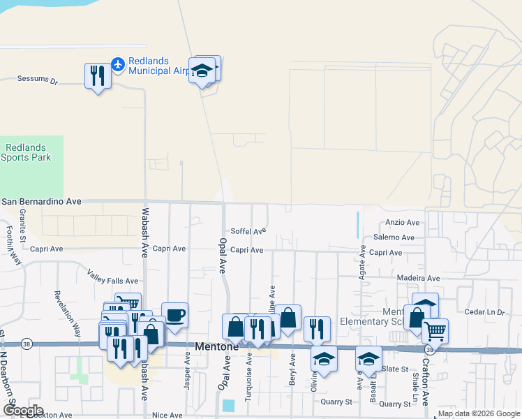 map of restaurants, bars, coffee shops, grocery stores, and more near 1489 Soffel Avenue in Mentone