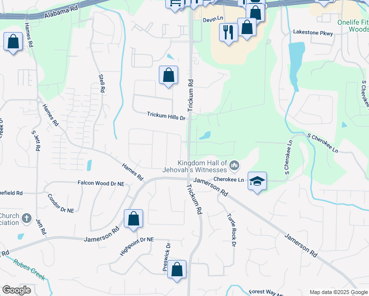 map of restaurants, bars, coffee shops, grocery stores, and more near 134 Sierra Circle in Woodstock
