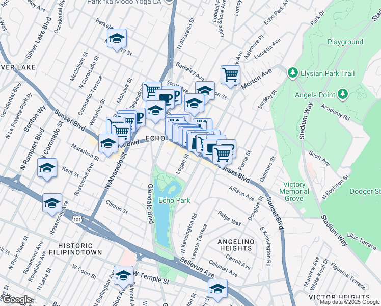 map of restaurants, bars, coffee shops, grocery stores, and more near 1156 Logan Street in Los Angeles