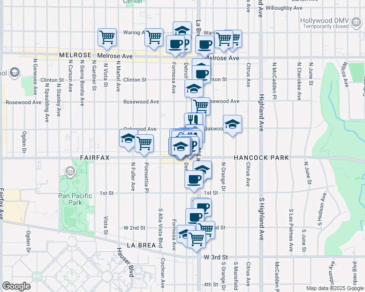 map of restaurants, bars, coffee shops, grocery stores, and more near 327 North Detroit Street in Los Angeles