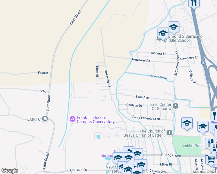 map of restaurants, bars, coffee shops, grocery stores, and more near 1240 Gibson Circle in Socorro