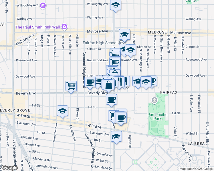 map of restaurants, bars, coffee shops, grocery stores, and more near 330 Hayworth Avenue in Los Angeles