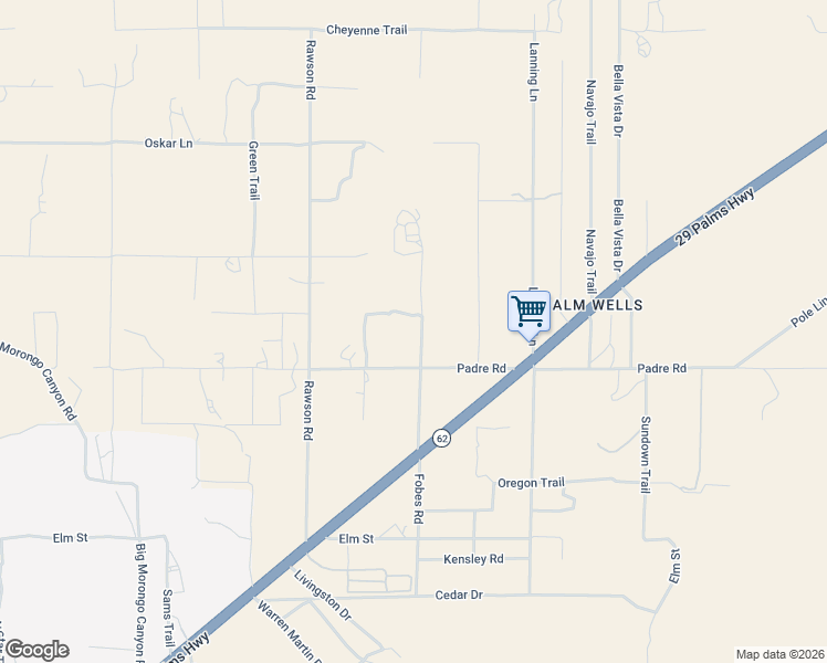 map of restaurants, bars, coffee shops, grocery stores, and more near 9638 Fobes Road in Morongo Valley
