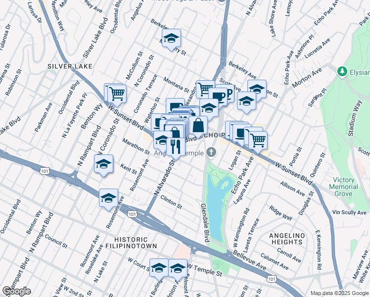 map of restaurants, bars, coffee shops, grocery stores, and more near in Los Angeles