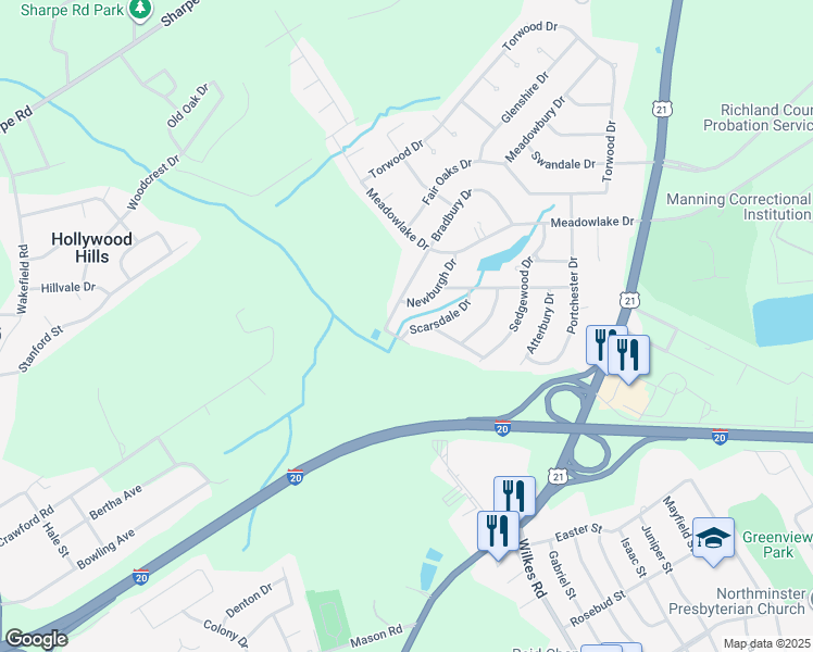 map of restaurants, bars, coffee shops, grocery stores, and more near 613 Scarsdale Drive in Columbia