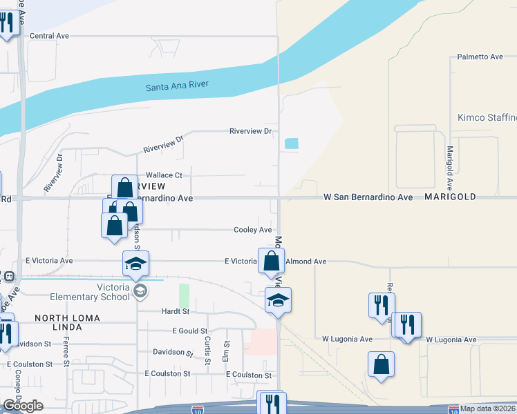 map of restaurants, bars, coffee shops, grocery stores, and more near 1975 East San Bernardino Avenue in San Bernardino