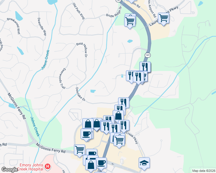map of restaurants, bars, coffee shops, grocery stores, and more near 4015 Millbrook Court in Suwanee