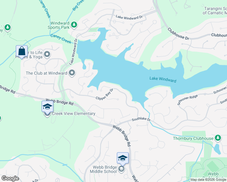 map of restaurants, bars, coffee shops, grocery stores, and more near 220 Clipper Bay Drive in Alpharetta