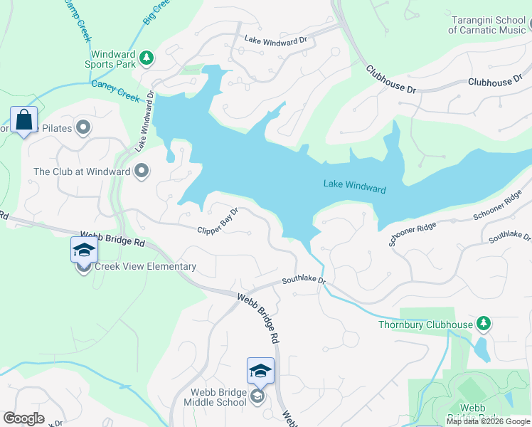 map of restaurants, bars, coffee shops, grocery stores, and more near 255 Clipper Bay Drive in Alpharetta