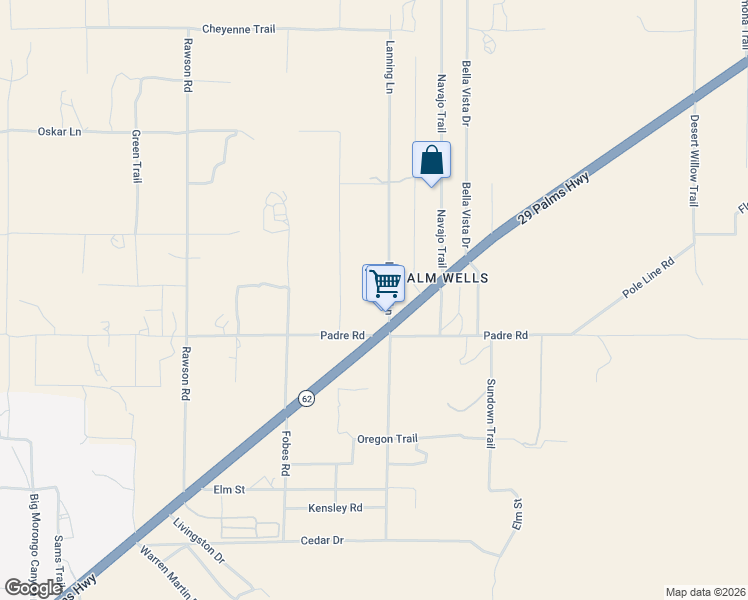 map of restaurants, bars, coffee shops, grocery stores, and more near 9640 Lanning Lane in Morongo Valley