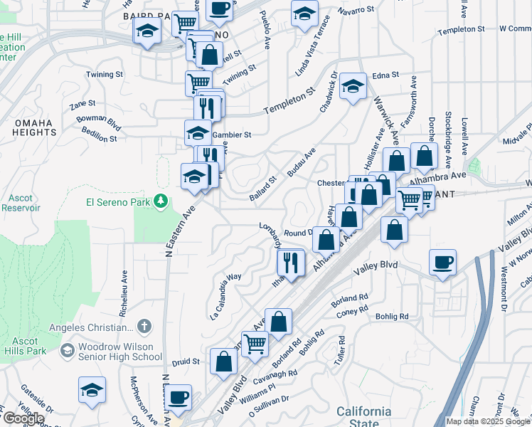 map of restaurants, bars, coffee shops, grocery stores, and more near 5010 Budau Place in Los Angeles