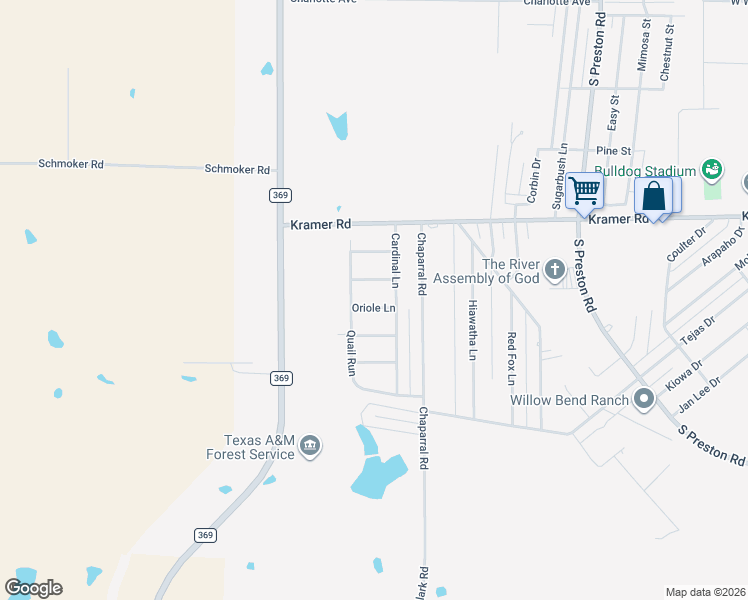 map of restaurants, bars, coffee shops, grocery stores, and more near 1105 Oriole Lane in Burkburnett